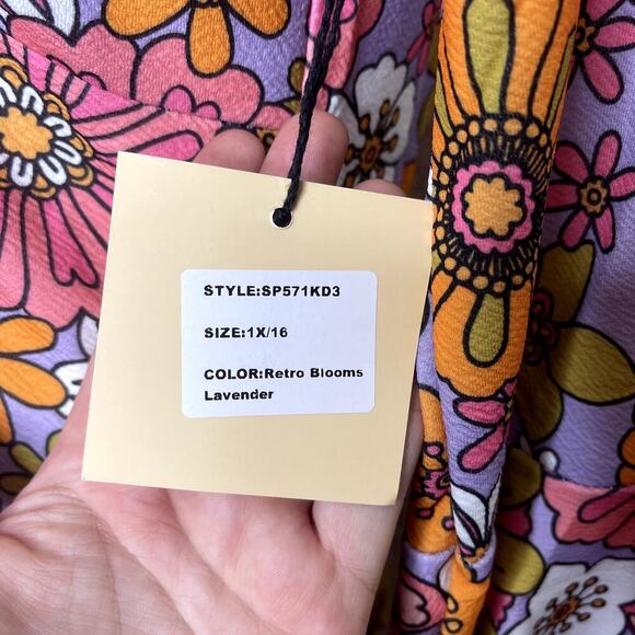NWT Unique Vintage Smak Parlour Retro Blooms Lavender 70s Mini Dress Size 1X - Picture 6 of 10